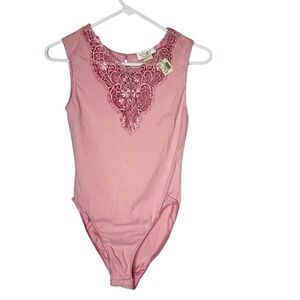 Vintage Deadstock Victorias Secret Gold Label Bodysuit Pink Floral Lace Coquette